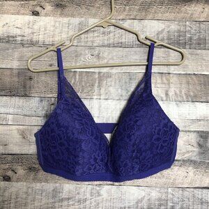 Knix Lace Deep V Bralette Size XXL Purple Light Padding Wireless Stretch